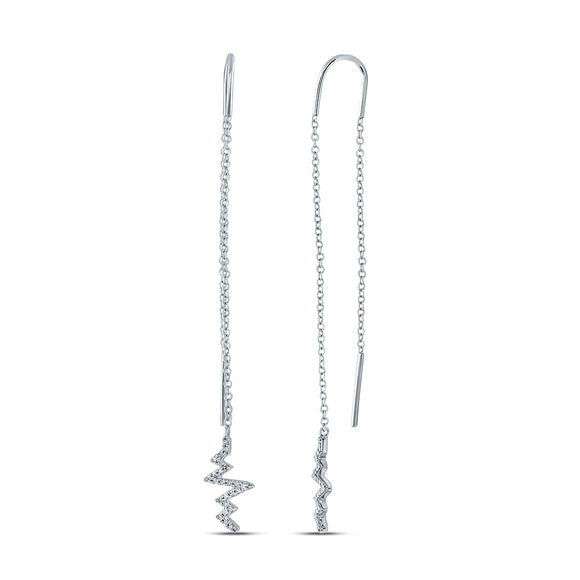 14kt White Gold Womens Round Diamond Heartbeat Threader Dangle Earrings 1/6 Cttw