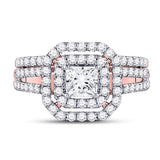 14kt Rose Gold Princess Diamond Bridal Wedding Ring Band Set 1-1/2 Cttw