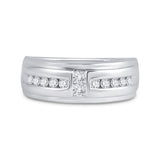 10kt White Gold Mens Princess Diamond Wedding 2-Stone Band Ring 1/2 Cttw