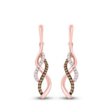 14kt Rose Gold Womens Round Brown Diamond Dangle Earrings 1/5 Cttw