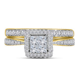 14kt Yellow Gold Princess Diamond Bridal Wedding Ring Band Set 1 Cttw