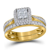 14kt Yellow Gold Princess Diamond Bridal Wedding Ring Band Set 1 Cttw