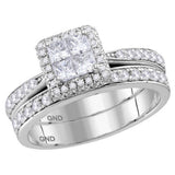 14kt White Gold Princess Diamond Bridal Wedding Ring Band Set 1 Cttw
