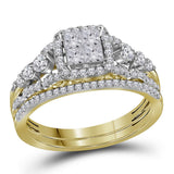 14kt Yellow Gold Princess Diamond Bridal Wedding Ring Band Set 1 Cttw