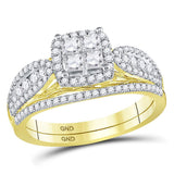 14kt Yellow Gold Princess Diamond Bridal Wedding Ring Band Set 1 Cttw