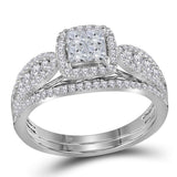 14kt White Gold Princess Diamond Bridal Wedding Ring Band Set 1 Cttw