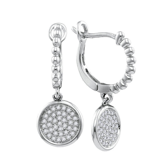 10kt White Gold Womens Round Diamond Circle Dangle Earrings 1/8 Cttw