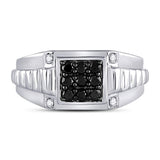 10kt White Gold Mens Round Black Color Enhanced Diamond Square Ring 1/2 Cttw
