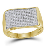 10kt Yellow Gold Mens Round Diamond Rectangle Cluster Ring 5/8 Cttw