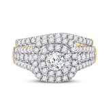 14kt Yellow Gold Round Diamond Bridal Wedding Ring Band Set 1-1/2 Cttw