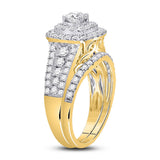 14kt Yellow Gold Round Diamond Bridal Wedding Ring Band Set 1-1/2 Cttw