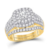 14kt Yellow Gold Round Diamond Bridal Wedding Ring Band Set 1-1/2 Cttw