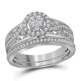 14kt White Gold Round Diamond Cluster Bridal Wedding Ring Band Set 1/2 Cttw