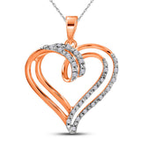 10kt Rose Gold Womens Round Diamond Heart Pendant 1/10 Cttw