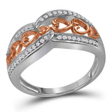Sterling Silver Womens Round Diamond Heart Band Ring 1/8 Cttw