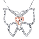 Sterling Silver Womens Round Diamond Butterfly Bug Heart Pendant 1/10 Cttw