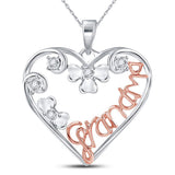 Sterling Silver Womens Round Diamond Grandma Heart Mom Mother Pendant 1/20 Cttw