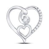 10kt White Gold Womens Round Diamond Heart Pendant 1/10 Cttw