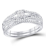 10kt White Gold Princess Diamond Bridal Wedding Ring Band Set 1/2 Cttw