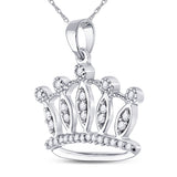 10kt White Gold Womens Round Diamond Crown Tiara Fashion Pendant 1/6 Cttw