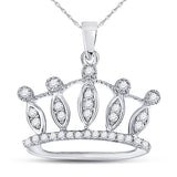 10kt White Gold Womens Round Diamond Crown Tiara Fashion Pendant 1/6 Cttw