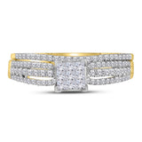 14kt Yellow Gold Princess Diamond Bridal Wedding Ring Band Set 1/2 Cttw