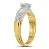 14kt Yellow Gold Princess Diamond Bridal Wedding Ring Band Set 1/2 Cttw