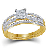14kt Yellow Gold Princess Diamond Bridal Wedding Ring Band Set 1/2 Cttw