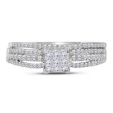 14kt White Gold Princess Diamond Bridal Wedding Ring Band Set 1/2 Cttw