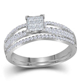 14kt White Gold Princess Diamond Bridal Wedding Ring Band Set 1/2 Cttw