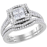 14kt White Gold Princess Diamond Bridal Wedding Ring Band Set 1 Cttw