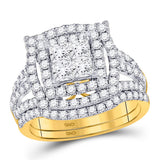 14kt Yellow Gold Princess Diamond Bridal Wedding Ring Band Set 2 Cttw