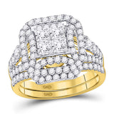 14kt Yellow Gold Princess Diamond Bridal Wedding Ring Band Set 2 Cttw