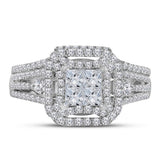 14kt White Gold Princess Diamond Bridal Wedding Ring Band Set 1 Cttw
