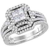 14kt White Gold Princess Diamond Bridal Wedding Ring Band Set 1 Cttw