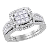 14kt White Gold Princess Diamond Bridal Wedding Ring Band Set 1 Cttw