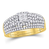 14kt Yellow Gold Princess Diamond Bridal Wedding Ring Band Set 1 Cttw