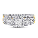 14kt Yellow Gold Princess Diamond Bridal Wedding Ring Band Set 1 Cttw