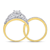 14kt Yellow Gold Princess Diamond Bridal Wedding Ring Band Set 1 Cttw