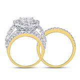 14kt Yellow Gold Princess Diamond Bridal Wedding Ring Band Set 4 Cttw