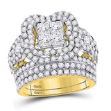 14kt Yellow Gold Princess Diamond Bridal Wedding Ring Band Set 4 Cttw