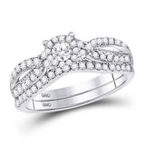 10kt White Gold Round Diamond Bridal Wedding Ring Band Set 3/4 Cttw