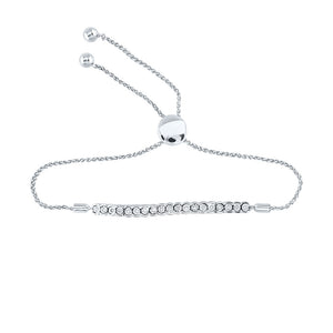 Sterling Silver Womens Round Diamond Single Row Bolo Bracelet 1/12 Cttw