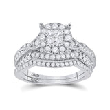 14kt White Gold Princess Round Diamond Bridal Wedding Ring Band Set 1 Cttw