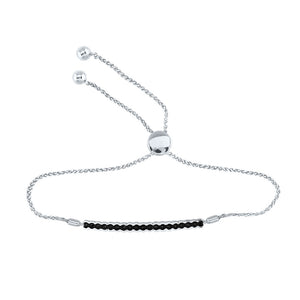 Sterling Silver Womens Round Black Color Enhanced Diamond Bolo Bracelet 1/12 Cttw