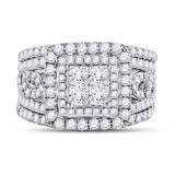 14kt White Gold Princess Diamond Bridal Wedding Ring Band Set 2-1/2 Cttw