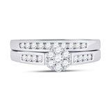 10kt White Gold Round Diamond Flower Cluster Bridal Wedding Ring Set 1/2 Cttw