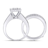 10kt White Gold Round Diamond Bridal Wedding Ring Band Set 1-3/8 Cttw