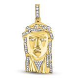 10kt Yellow Gold Mens Round Diamond Jesus Face Charm Pendant 1/4 Cttw