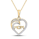 10kt Yellow Gold Womens Round Diamond Mom Heart Pendant 1/8 Cttw
